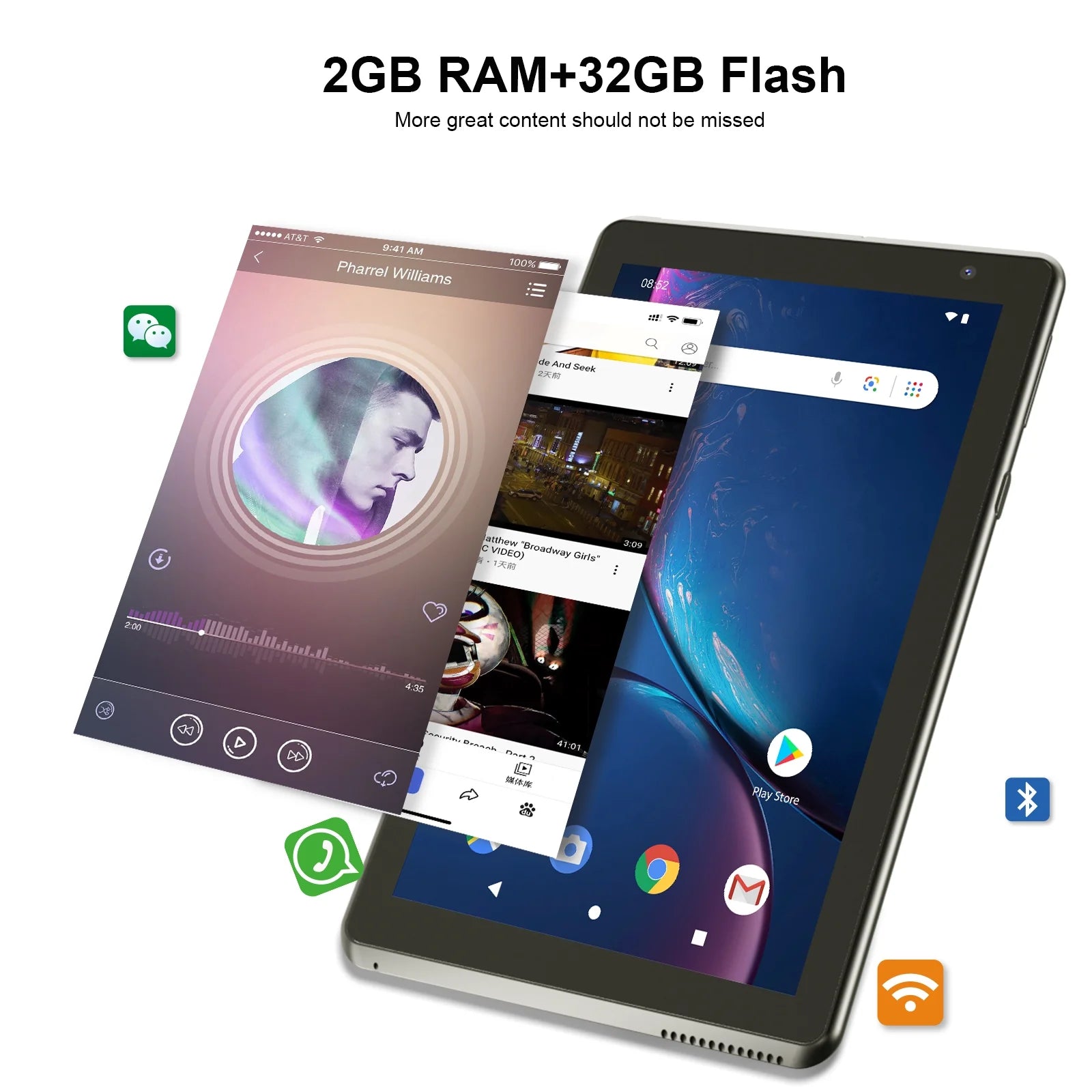 Tablet, 7 Inches Tablets, Android OS, 32GB Storage 2GB RAM Quad-Core CPU, Wifi Bluetooth Dual Cameras, 7" Portable Tablets (Black).