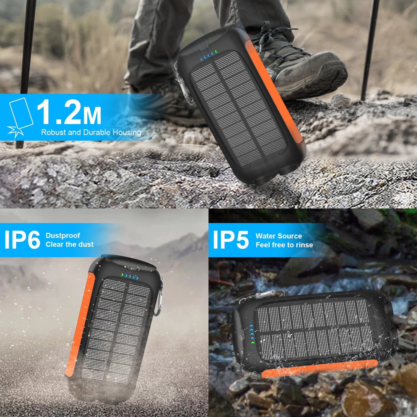 Waterproof Outdoor Solar Power Bank 10000Mah Dual USB Travel Outdoor Solar Mobile Phone Charger Solar Powerbanks for Camping