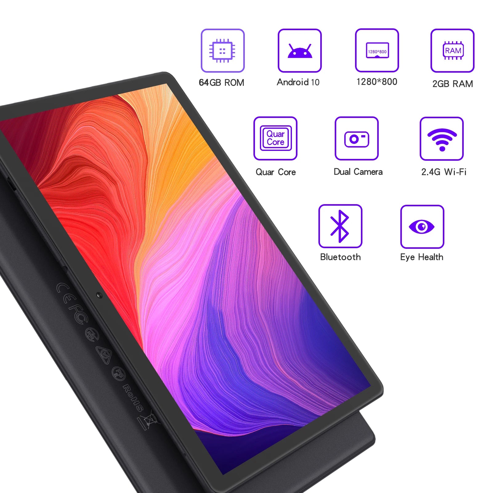10 Inch Tablet PC with SIM Slot Android 13 64 GB Quad Core Touch Screen Wifi GPS Support 3G Phone Call