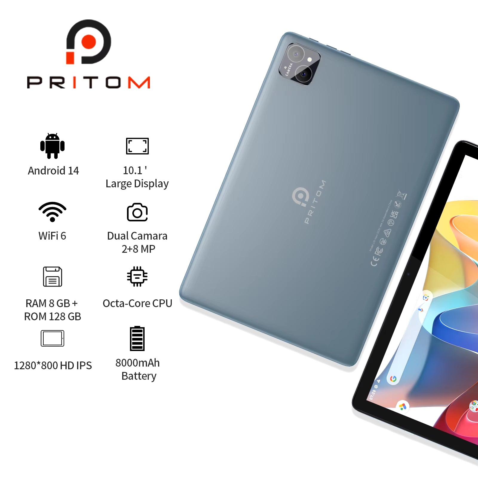 TAB11 Android 14 Tablet 10 Inch, 8GB(4+4 Expand) RAM + 128GB ROM, Octa Core, 5G Wifi, with Keyboard, Mouse, Case