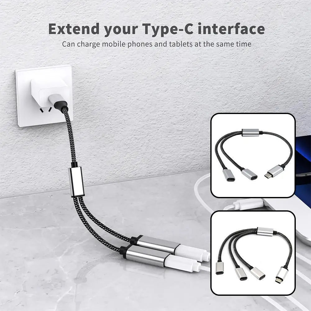 USB C Male to Double USB C Female Splitter Type C Hub for Type C Gaming Handle Charger Powerbanks Adapter